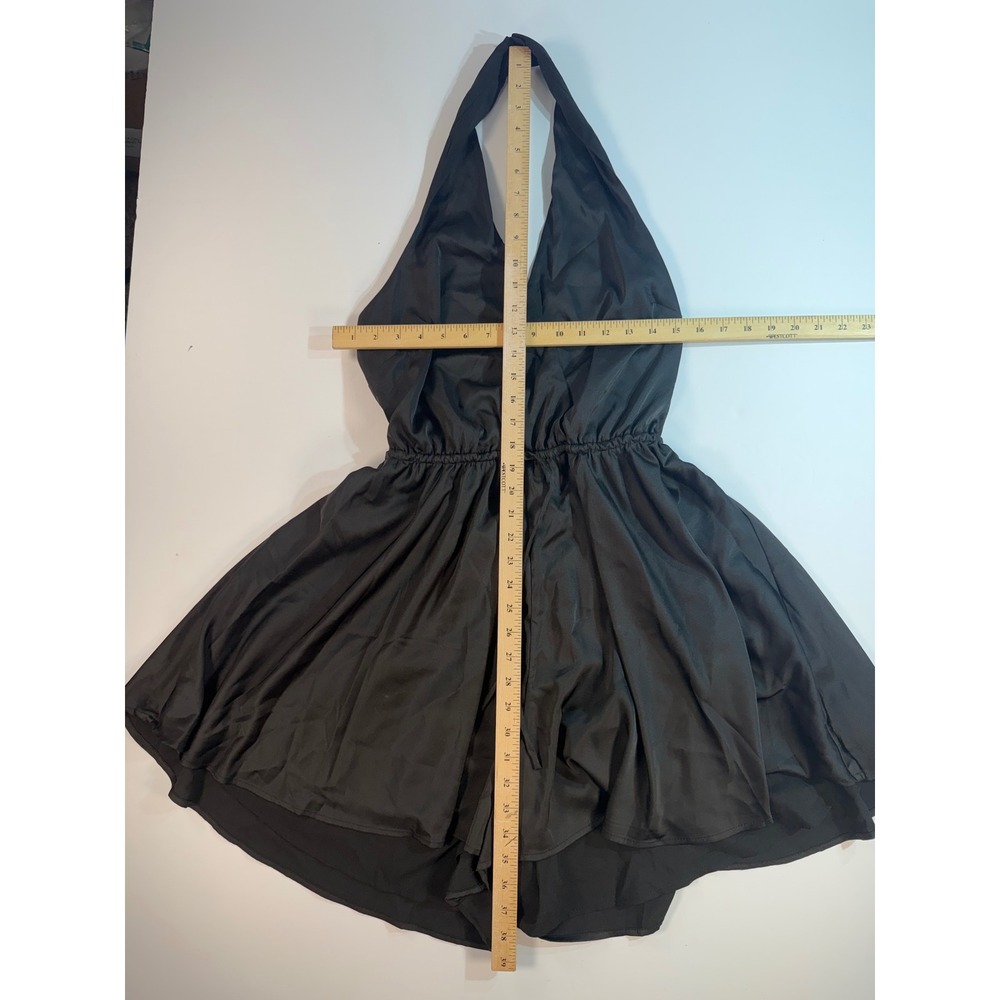 Hutch Anthropologie Black Halter Romper Satin Elastic Waist Size M New - Picture 2 of 6
